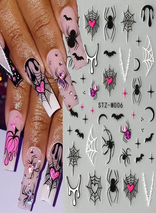 OSTTMA 6Pcs Halloween Nail Stickers for Nail Art, Bat Spiders Nail Art Stickers Spider Web Black Rose Skull Ghost Nails Design Decals Halloween Nail Supplies for Women DIY Manicure Decoration Accessories - Image 4